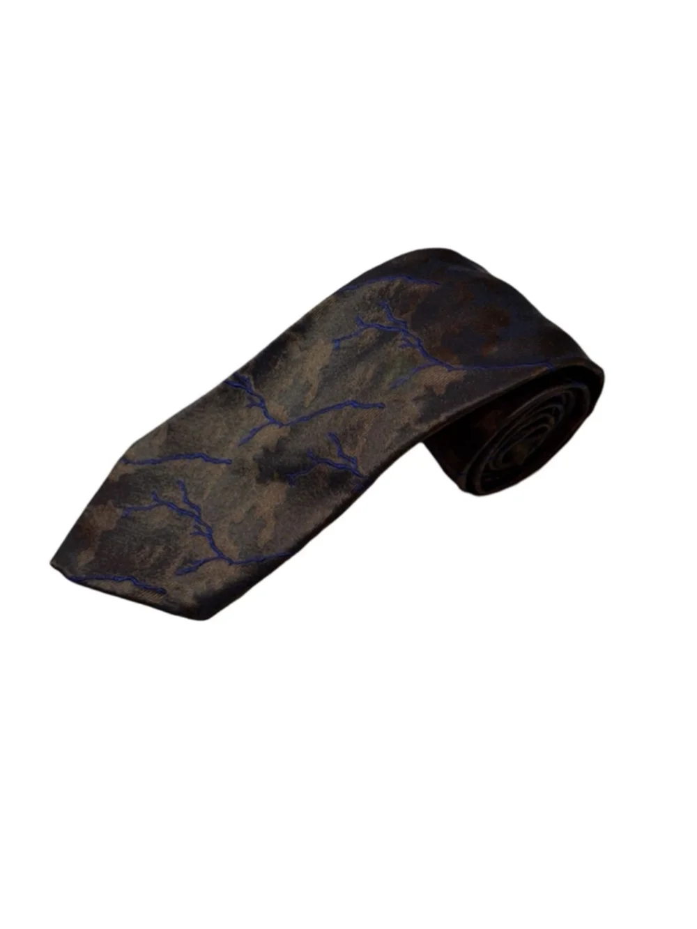 Hugo Boss Silk Tie Brown Abstract Camo Blue Branch Pattern Designer Luxury